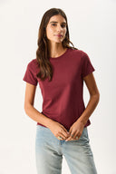 Kadın Rachel Bisiklet Yaka Slim Fit Basic Tişört - Bordo