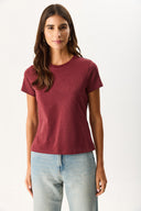 Kadın Rachel Bisiklet Yaka Slim Fit Basic Tişört - Bordo