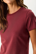 Kadın Rachel Bisiklet Yaka Slim Fit Basic Tişört - Bordo