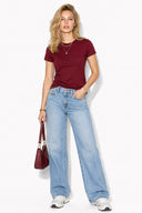 Kadın Rachel Bisiklet Yaka Slim Fit Basic Tişört-Bordo