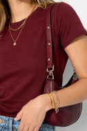 Kadın Rachel Bisiklet Yaka Slim Fit Basic Tişört-Bordo