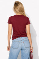 Kadın Rachel Bisiklet Yaka Slim Fit Basic Tişört-Bordo
