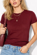 Kadın Rachel Bisiklet Yaka Slim Fit Basic Tişört-Bordo
