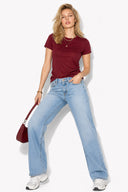 Kadın Rachel Bisiklet Yaka Slim Fit Basic Tişört-Bordo