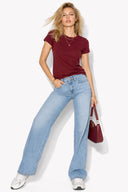 Kadın Rachel Bisiklet Yaka Slim Fit Basic Tişört-Bordo