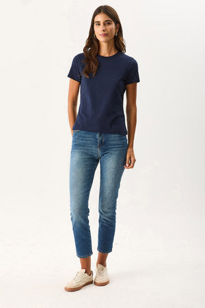 Kadın Rachel Bisiklet Yaka Slim Fit Basic Tişört - Lacivert