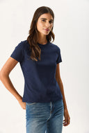 Kadın Rachel Bisiklet Yaka Slim Fit Basic Tişört - Lacivert