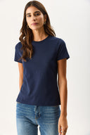 Kadın Rachel Bisiklet Yaka Slim Fit Basic Tişört - Lacivert