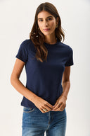 Kadın Rachel Bisiklet Yaka Slim Fit Basic Tişört - Lacivert