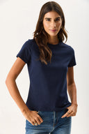 Kadın Rachel Bisiklet Yaka Slim Fit Basic Tişört - Lacivert