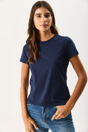 Kadın Rachel Bisiklet Yaka Slim Fit Basic Tişört - Lacivert