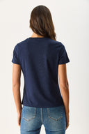 Kadın Rachel Bisiklet Yaka Slim Fit Basic Tişört - Lacivert
