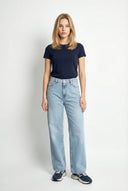 Kadın Rachel Bisiklet Yaka Slim Fit Basic Tişört - Lacivert
