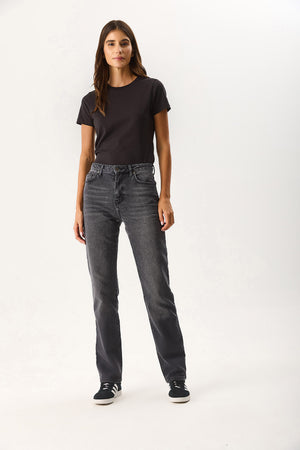 Kadın Rachel Bisiklet Yaka Slim Fit Basic Tişört - Siyah