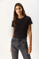 Kadın Rachel Bisiklet Yaka Slim Fit Basic Tişört - Siyah