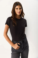 Kadın Rachel Bisiklet Yaka Slim Fit Basic Tişört - Siyah