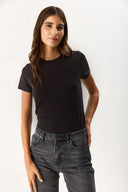 Kadın Rachel Bisiklet Yaka Slim Fit Basic Tişört - Siyah