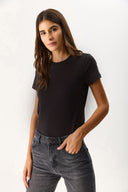 Kadın Rachel Bisiklet Yaka Slim Fit Basic Tişört - Siyah