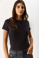 Kadın Rachel Bisiklet Yaka Slim Fit Basic Tişört - Siyah