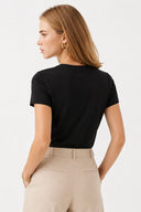 Kadın Rachel Bisiklet Yaka Slim Fit Basic Tişört - Siyah