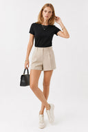 Kadın Rachel Bisiklet Yaka Slim Fit Basic Tişört - Siyah