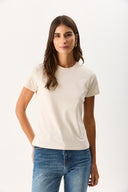 Kadın Rachel Bisiklet Yaka Slim Fit Basic Tişört - Taş