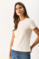 Kadın Rachel Bisiklet Yaka Slim Fit Basic Tişört - Taş