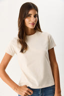 Kadın Rachel Bisiklet Yaka Slim Fit Basic Tişört - Taş