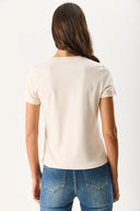 Kadın Rachel Bisiklet Yaka Slim Fit Basic Tişört - Taş