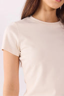 Kadın Rachel Bisiklet Yaka Slim Fit Basic Tişört - Taş