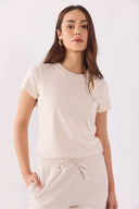 Kadın Rachel Bisiklet Yaka Slim Fit Basic Tişört - Taş