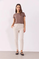 Kadın Rachel Bisiklet Yaka Slim Fit Basic Tişört - Vizon