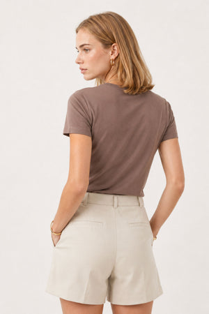 Kadın Rachel Bisiklet Yaka Slim Fit Basic Tişört - Vizon
