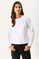 Kadın Rachel Bisiklet Yaka Slim Fit Basic Uzun Kollu Tişört - Beyaz