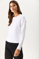 Kadın Rachel Bisiklet Yaka Slim Fit Basic Uzun Kollu Tişört - Beyaz