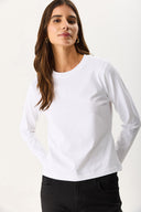 Kadın Rachel Bisiklet Yaka Slim Fit Basic Uzun Kollu Tişört - Beyaz