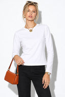 Kadın Rachel Bisiklet Yaka Slim Fit Basic Uzun Kollu Tişört-Beyaz