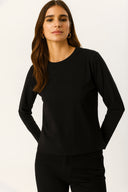 2li Siyah Beyaz Kadın Rachel Bisiklet Yaka Slim Fit Basic Uzun Kollu Tişört