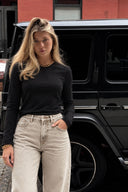 Kadın Rachel Bisiklet Yaka Slim Fit Basic Uzun Kollu Tişört-Siyah