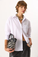 Kadın Regular Fit Cepli Poplin Gömlek %100 Pamuk - Beyaz