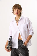 Kadın Regular Fit Cepli Poplin Gömlek %100 Pamuk - Beyaz