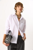 Kadın Regular Fit Cepli Poplin Gömlek %100 Pamuk - Beyaz