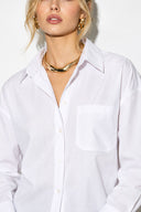 Kadın  Regular Fit Cepli Poplin Gömlek %100 Pamuk-Beyaz