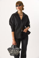 Kadın Regular Fit Cepli Poplin Gömlek %100 Pamuk - Siyah