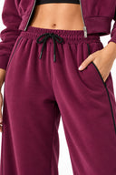 Kadın Regular Fit Yanı Şeritli Yumuşak Dokulu Jogging Pantolon-Bordo