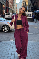 Kadın Regular Fit Yanı Şeritli Yumuşak Dokulu Jogging Pantolon-Bordo