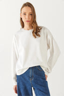 Kadın Rhona Bisiklet Yaka Pamuklu Sweatshirt - Fildişi