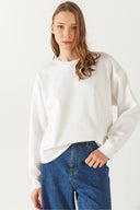 Kadın Rhona Bisiklet Yaka Pamuklu Sweatshirt - Fildişi