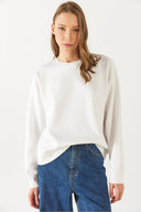 Kadın Rhona Bisiklet Yaka Pamuklu Sweatshirt - Fildişi