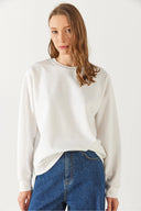 Kadın Rhona Bisiklet Yaka Pamuklu Sweatshirt - Fildişi